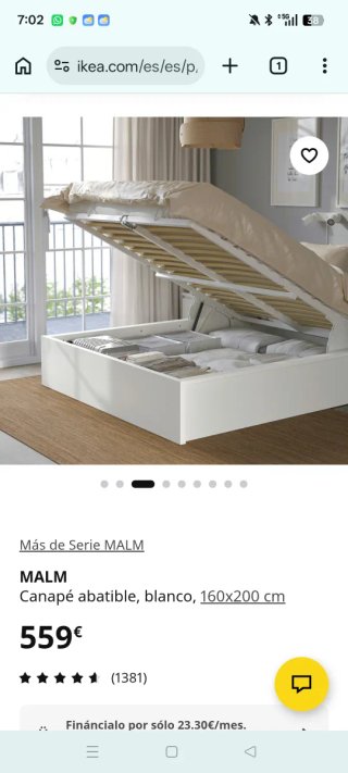 Cama Canapé Ikea Malm 150cm Blanca  Trans. INCLUID