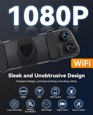 SIXWIN Dashcam Espejo 9.66'' 3 Canales 1080P