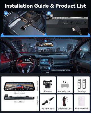 SIXWIN Dashcam Espejo 9.66'' 3 Canales 1080P