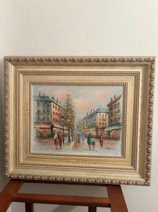 Cuadro Pintura Óleo Calle París Marco Beige