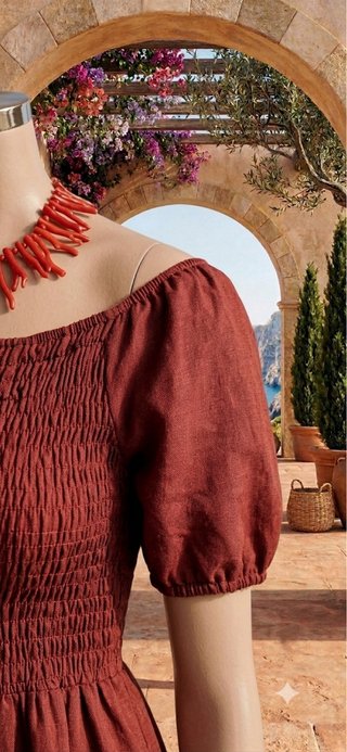 Vestido midi rojo teja efecto lino Made in Italy