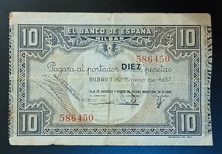 Billete 10 Pesetas Bilbao 1 de Enero de 1937