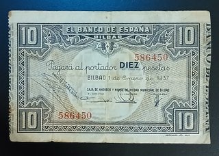 Billete 10 Pesetas Bilbao 1 de Enero de 1937
