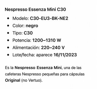 Cafetera Nespresso Essenza Mini C30