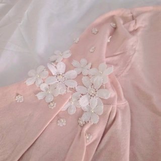 Jersey rosa flores y perlas Talla M