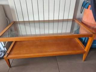 Mesa de salón madera y cristal