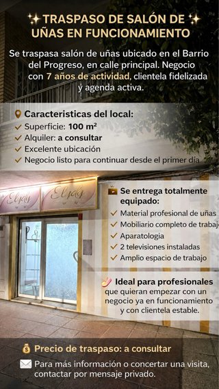 Traspaso Salón de Uñas en Funcionamiento