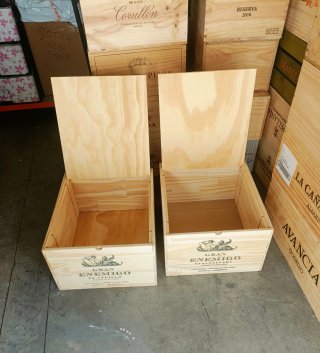 2 cajas madera grandes tapa almacenaje vinoteca