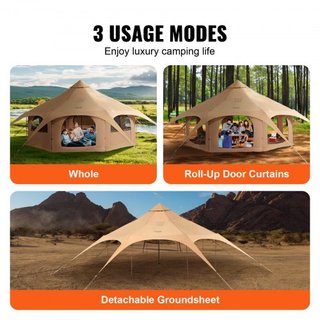 Carpa de Lona, 4 Estaciones 5 m/16.4 ft Carpa en Forma de Campana, Carpa de Lona para Acampar con Salida para Estufa, Carpa Yurt Transpirable para hasta 8 Personas, Acampada Familiar, Caza, Fiesta...