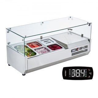 Estación de Preparación de Condimentos Refrigerada, Estación de Condimentos Refrigerada de Encimera de 140 W, con 1 Pan de 1/3 y 4 Pans de 1/6, Cuerpo de Acero Inoxidable 304 y Tapa de PC, Mesa de...