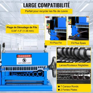 Máquina Automática de Desforre de Cables 1.5-38MM 370W de Diferentes Metales con 10 Cuchillas Desforradora Eléctrica de Cables 15 M/Min