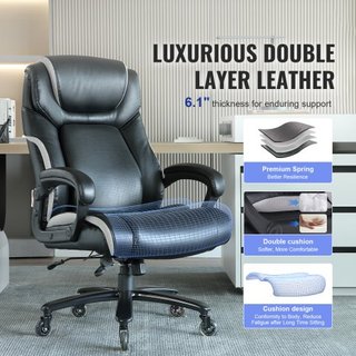 Silla de Oficina Ejecutiva de Alta Resistencia con Soporte Lumbar Ajustable de Última Generación para Largas Horas, Silla de Oficina Grande y Alta de 400 lbs, Base de Metal Fuerte y Ancha con Rued...