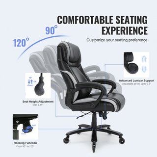 Silla de Oficina Ejecutiva de Alta Resistencia con Soporte Lumbar Ajustable de Última Generación para Largas Horas, Silla de Oficina Grande y Alta de 400 lbs, Base de Metal Fuerte y Ancha con Rued...