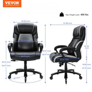 Silla de Oficina Ejecutiva de Alta Resistencia con Soporte Lumbar Ajustable de Última Generación para Largas Horas, Silla de Oficina Grande y Alta de 400 lbs, Base de Metal Fuerte y Ancha con Rued...