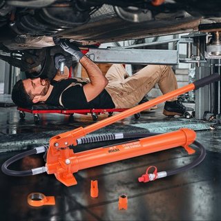 Kit Porta Poder de 20 Toneladas, Gato Hidráulico Portátil con Manguera de Aceite de 4.6 pies/1.4 m, Herramienta de Reparación de Chasis de Automóviles con Estuche de Almacenamiento para Automotriz...