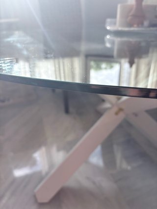 Mesa redonda cristal y madera