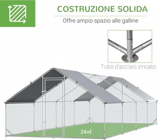 Gallinero Exterior Con Estructura Galvanizada Y Red Hexagonal, Gallinero Para Gallinas Con Cubierta De Tela Impermeable Para 16-24 Pollos, Patos Y Conejos, 3X8X2M