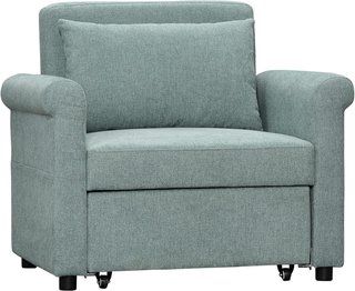 Sillón Cama Individual Con Respaldo Regulable en 4 Posiciones, Tejido Transpirable Efecto Lino y Asiento Acolchado, 96X84.5X87.5 Cm, Verde