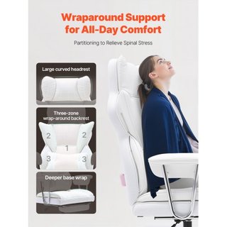 Silla de Oficina Reclinable con Reposapiés, Silla de Oficina Ancha de PU de Alta Resistencia, Sillas Ejecutivas Grandes y Altas con Soporte Lumbar, Base de Metal Fuerte, Ruedas Silenciosas, Blanca