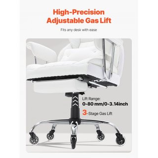 Silla de Oficina Reclinable con Reposapiés, Silla de Oficina Ancha de PU de Alta Resistencia, Sillas Ejecutivas Grandes y Altas con Soporte Lumbar, Base de Metal Fuerte, Ruedas Silenciosas, Blanca