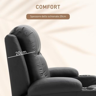 Sillón Masajeador Reclinable Manual, Sillón Relax Eléctrico Calentador Giratorio Con Balanceo, Portavasos, Control Remoto, Reposapiés, Bolsillos Laterales, en Piel PU, Negro