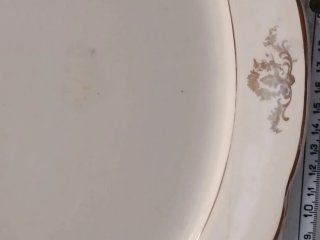 Piatto ovale porcellana vintage decorato oro