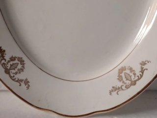 Piatto ovale porcellana vintage decorato oro