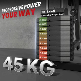 Estación de Fitness para Entrenamiento en Casa y Profesional, Gimnasio Multifuncional de Acero, 148X108X207Cm, Negro
