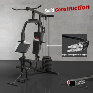Estación de Fitness para Entrenamiento en Casa y Profesional, Gimnasio Multifuncional de Acero, 148X108X207Cm, Negro