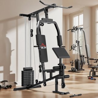 Estación de Fitness para Entrenamiento en Casa y Profesional, Gimnasio Multifuncional de Acero, 148X108X207Cm, Negro