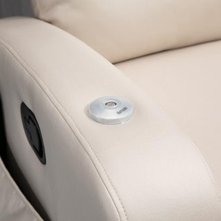 Sillón Relax Eléctrico, Sillón Masajeador Reclinable Con Portavasos, Control Remoto, Reposapiés, Temporizador, Mesa Giratoria Y Bolsillos Laterales, En Microfibra, Madera Y Acero, Beige