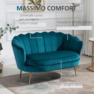 Sofá de 2 Plazas en Tejido Efecto Terciopelo con Brazos, Sofá Moderno con Asiento Acolchado, para Salón y Dormitorio, 130X77X77Cm, Alzavola
