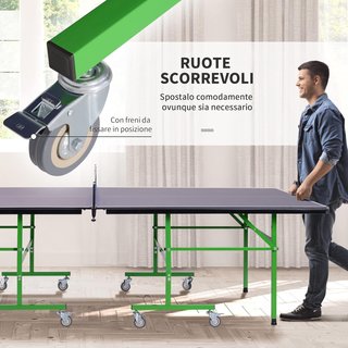 Mesa de Ping Pong Plegable Interior Con 8 Ruedas 152.5 × 274 × 76Cm