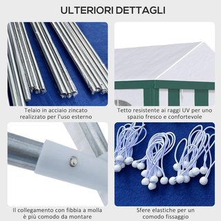 Tienda de Jardín para Fiestas de Acero, PE y PVC, Gazebo 3X4 M para 12 Personas con Doble Entrada, Estacas y Cuerdas Incluidas, Blanco y Verde