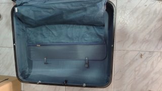 Maleta de viaje azul y marrón XXL