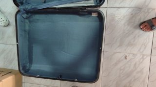 Maleta de viaje azul y marrón XXL