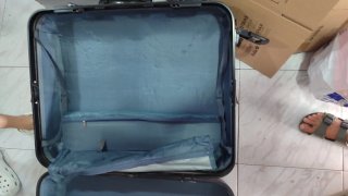 Maleta de viaje azul y marrón XXL