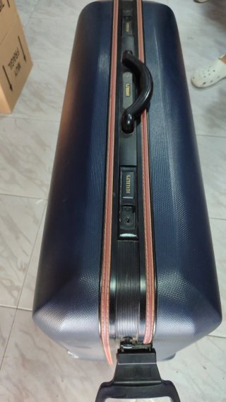 Maleta de viaje azul y marrón XXL