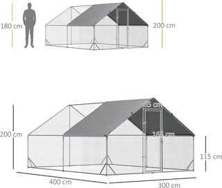 Gallinero Exterior Con Estructura Galvanizada Y Red Hexagonal, Gallinero Para Gallinas Con Cubierta De Tela Impermeable Para 8-12 Pollos, Patos Y Conejos, 3X4X2M