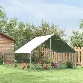 Gallinero Exterior Con Estructura Galvanizada Y Red Hexagonal, Gallinero Para Gallinas Con Cubierta De Tela Impermeable Para 8-12 Pollos, Patos Y Conejos, 3X4X2M