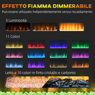 Chimenea Eléctrica 1000W / 2000W con 10 Colores, Chimenea Eléctrica Moderna con Apagado Automático, Temperatura Regulable, Termostato, Control Remoto y Temporizador de 12H, 61X28X66.5 Cm, Blanco
