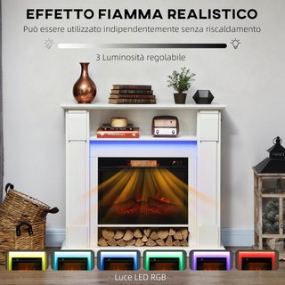 Chimenea Eléctrica Con Marco Efecto Llama 3D Realista 3 Modos, Chimenea Eléctrica Empotrada 1800W Con Luz LED Y Calefacción Regulable, 2 Mando A Distancia, Termostato, Temporizador, Blanco