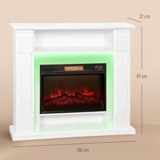 Chimenea Eléctrica Con Marco Efecto Llama 3D Realista 3 Modos, Chimenea Eléctrica Empotrada 1800W Con Luz LED Y Calefacción Regulable, 2 Mando A Distancia, Termostato, Temporizador, Blanco