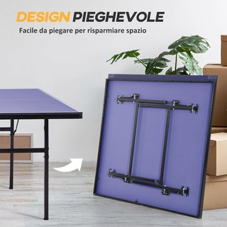Mesa De Ping Pong Plegable Para Interiores, Mesa De Ping Pong Con Red, Montaje No Requerido, Azul Y Violeta