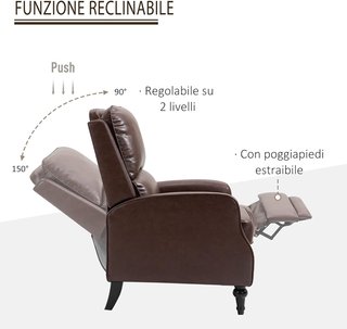 Sillón Relax Reclinable 90° Y 150° Manual para TV, Sala de Estar, Dormitorio, Diseño Moderno en Piel 73X86X104Cm