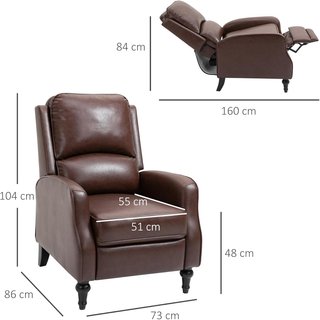 Sillón Relax Reclinable 90° Y 150° Manual para TV, Sala de Estar, Dormitorio, Diseño Moderno en Piel 73X86X104Cm