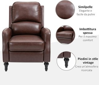 Sillón Relax Reclinable 90° Y 150° Manual para TV, Sala de Estar, Dormitorio, Diseño Moderno en Piel 73X86X104Cm