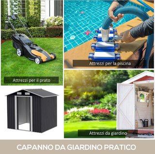 Cobertizo de Jardín 2.6M² en Acero Galvanizado, Caseta para Herramientas de Jardín con 4 Ventilaciones y Doble Puerta Corredera, 195.5X153X188Cm, Negro