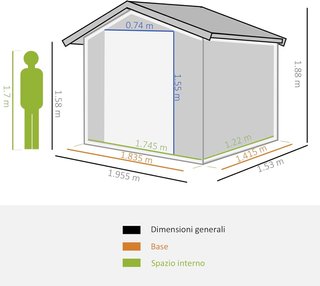 Cobertizo de Jardín 2.6M² en Acero Galvanizado, Caseta para Herramientas de Jardín con 4 Ventilaciones y Doble Puerta Corredera, 195.5X153X188Cm, Negro