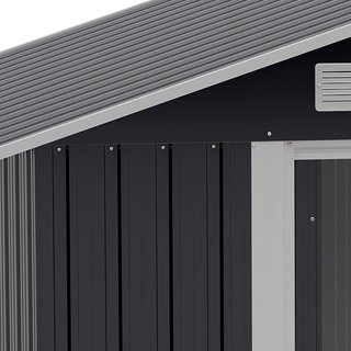 Cobertizo de Jardín 2.6M² en Acero Galvanizado, Caseta para Herramientas de Jardín con 4 Ventilaciones y Doble Puerta Corredera, 195.5X153X188Cm, Negro